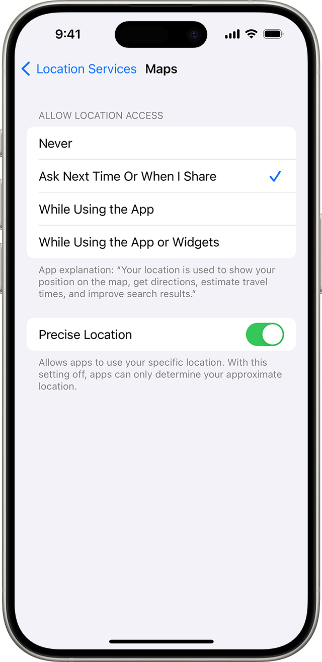 iPhone Precise Location setting turned on